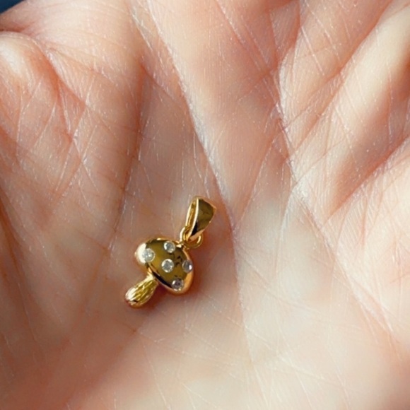 14k Gold CZ Dainty Mushroom Pendant - Picture 4 of 9